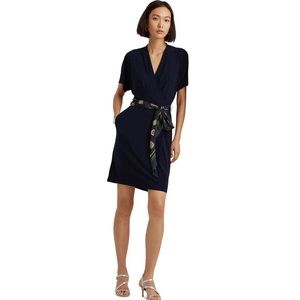 NWT Ralph Lauren Women's Slim fit Jersey Dress With Pockets Navy Blue, 4
